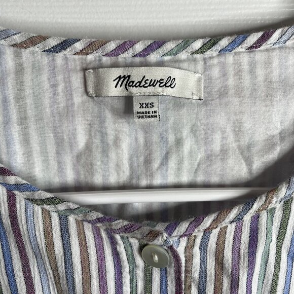 Madewell Button Front Short Sleeve Tiered Mini Shirt Dress Womens XXS Striped - Picture 4 of 8
